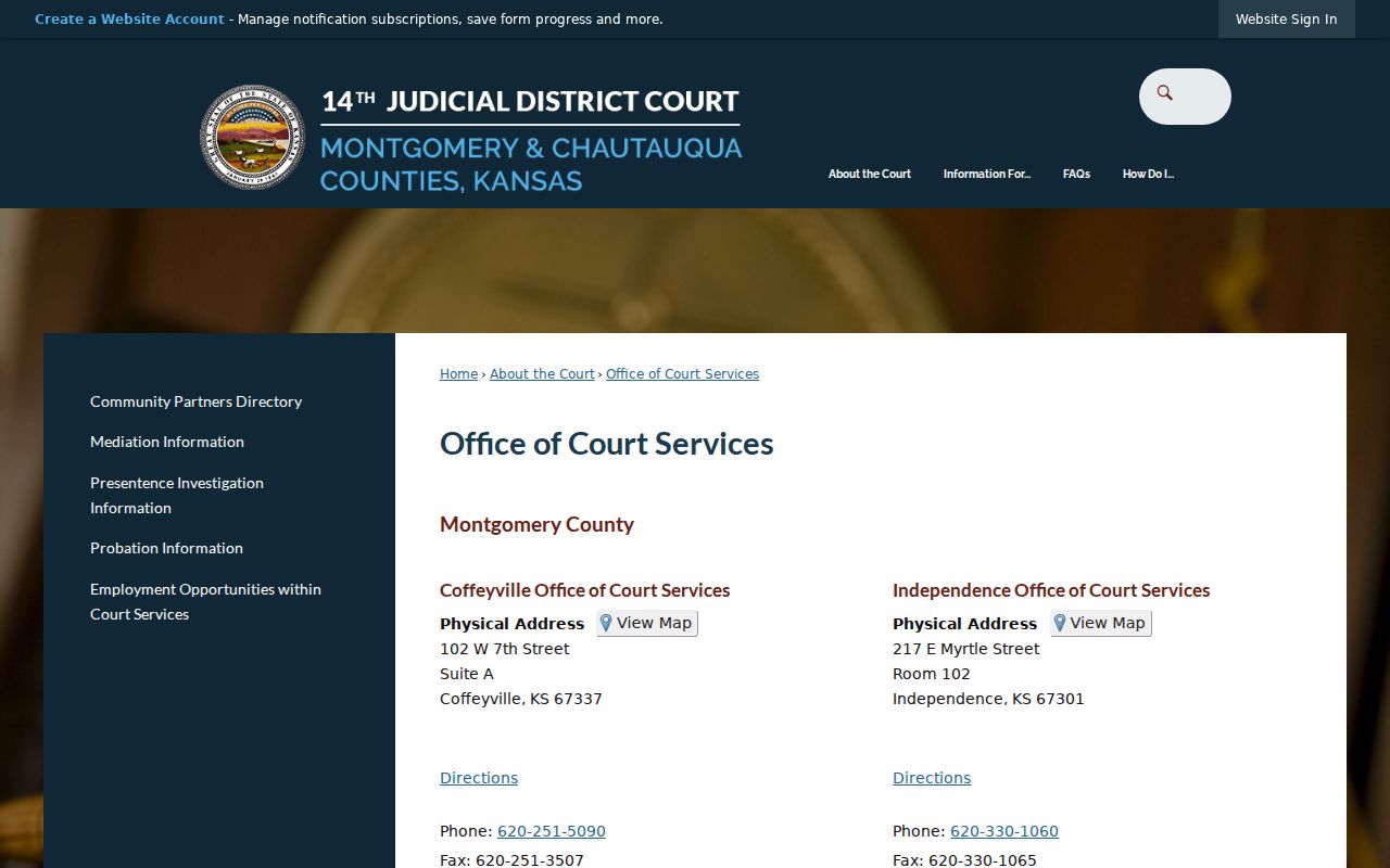 Sedan Court Services contact page