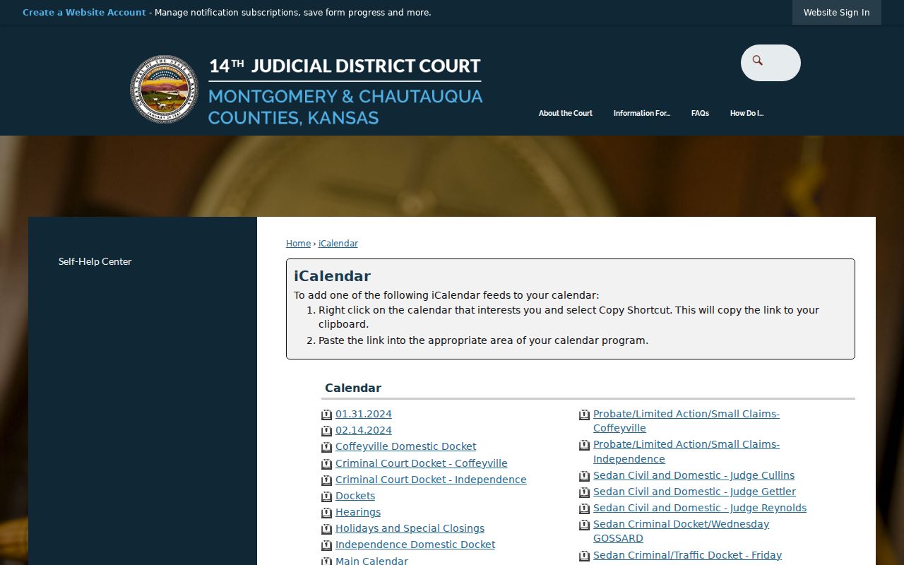 14th Judicial District calendar subscription choices