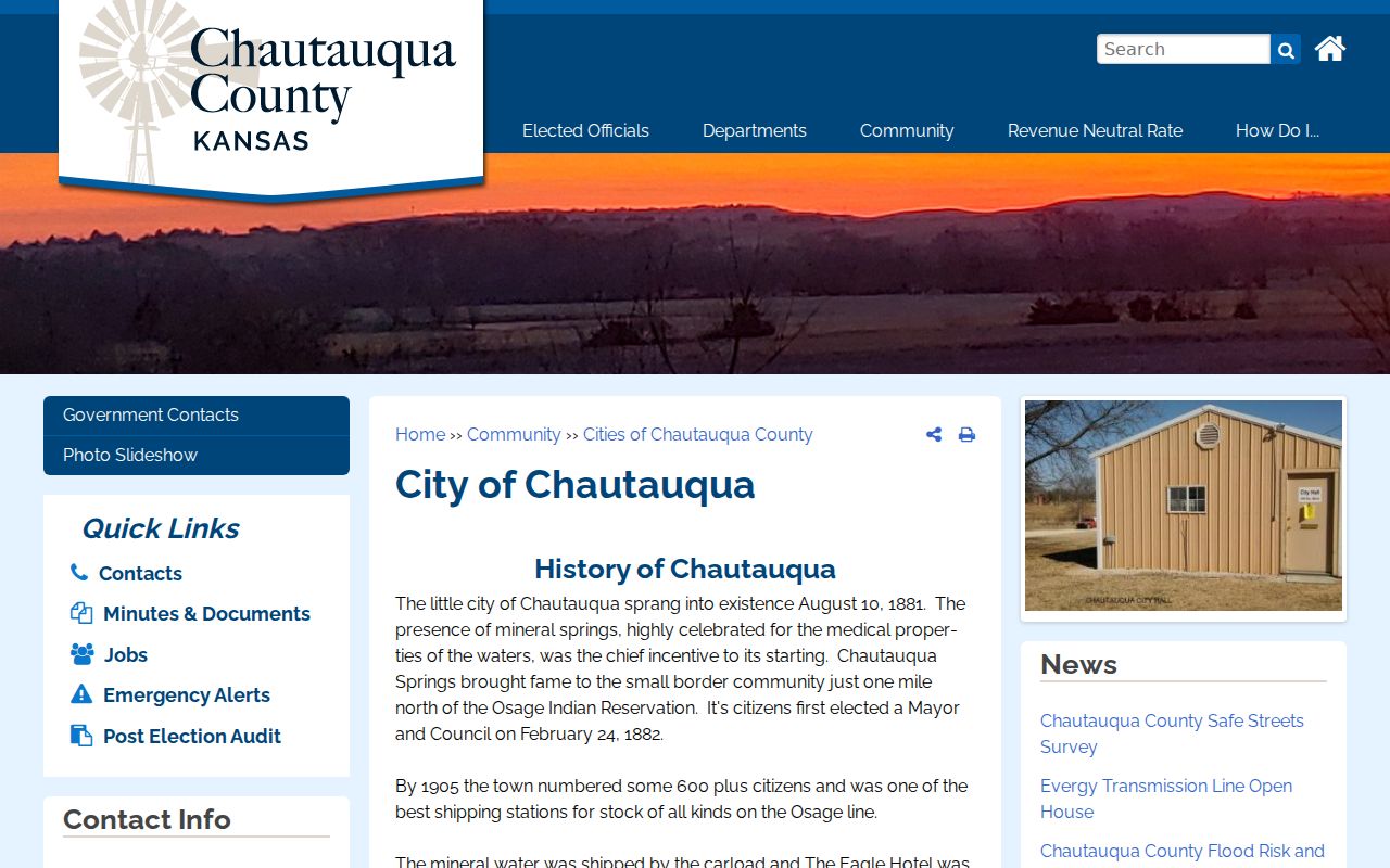 Official City of Chautauqua history and contact page